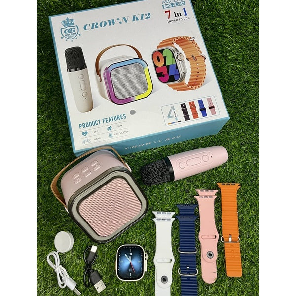 Crown K12 Watch & Speaker Set - Best Quality Speaker Set & Watch Set | Watch with Karaoke Speaker | Watch with 4 Multiple Random Color Straps - GlowLaa.com