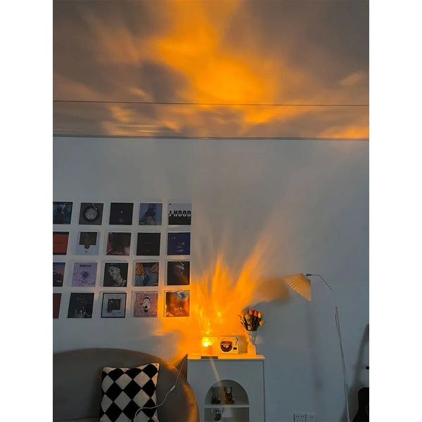 Dynamic Rotating Water Ripple Night Light 3 Colors Flame Crystal Lamp for Living Room Study Bedroom (No remote Attached USB cable)