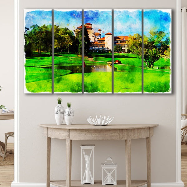 Green Aerial View – Sport 5 Panel Canvas Art Wall Decor - GlowLaa.com