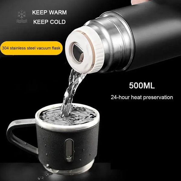 STAINLESS STEEL VACUUM FLASK SET - 500ML WITH 3 CUPS (Gift Box ) (Random color) - GlowLaa.com