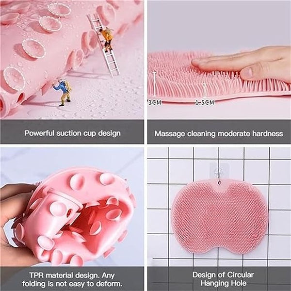 Shower Foot & Back Scrubber Mat, Wall Stick Suction Silicone Bathroom Scrubber (Random color) - GlowLaa.com