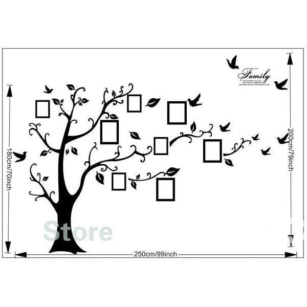 Large 200x250Cm / 79x99in Black 3D DIY Photo Tree PVC Wall Decals Adhesive Family Wall Stickers Mural Art Home Decor - GlowLaa.com