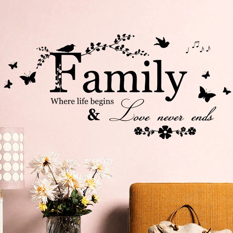 Family Love Never Ends Quote Vinyl Wall Sticker Wall Decals Lettering Art Words Stickers Home Decor Wedding 20cm x 57cm