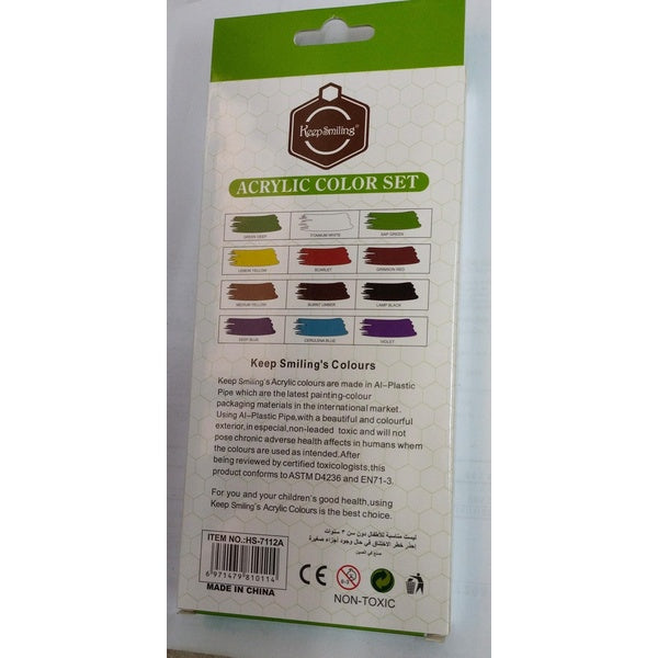 Acrylic Oil Glass Water Fabric Colour Paint Set - Pack Of 12 ( 12ml - 12 Tubes )