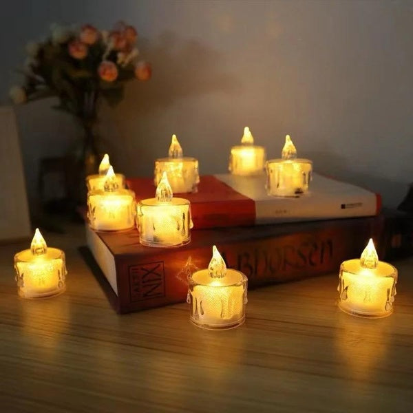 Pack of 12 Warm White Flameless Led Tealight Candle Decorative Battery Operated Tea Lights - GlowLaa.com