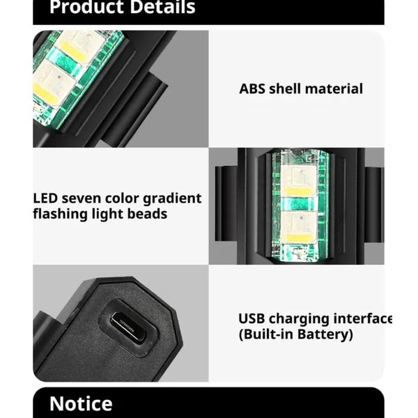 Universal Led Aircraft Strobe Lights Motorcycle Anti Collision Warning Light with USB Charging 7Colors Turn Signal Indicator - 1 Pc - GlowLaa.com