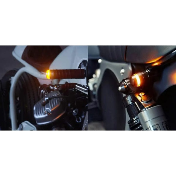Dual Color Turn Signal Indicator Motor Cycle Handle Grip Bar Blinker Side Marker Lamp Motorcycle Decoration Handlebar End Light (2 Pcs) ( Yellow color) - GlowLaa.com