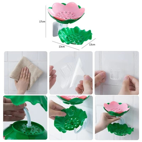 Double Wall Hanging Drain Soap Box Multifunctional Lotus Flower Shaped Soap Holder Bathroom Rack Household Non-slip Storage Hook (Random colors) - GlowLaa.com