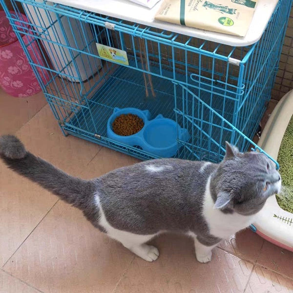 Cat Shaped Double food bowl Pet Plastic food bowl (Random Color) - GlowLaa.com