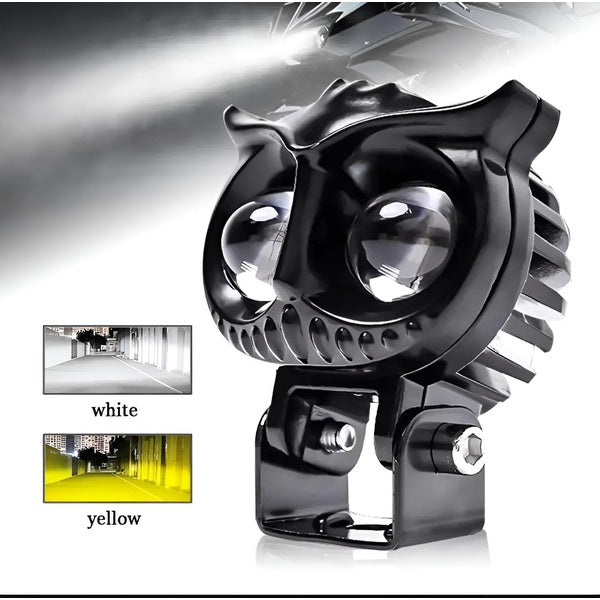 2 Pcs OWL Shape Fog Yellow-White & Flash light Low & High Beam Owl Plastic Body Spot Light for All Cars And Bikes 9V-60V 40W
