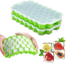 Silicone Ice Tray With Cap Push Pop Out Round Mini Ice Cube Trays With plastic cover Flexible Silicone Bottom (Random Color)