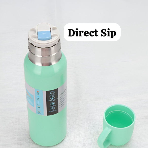 New Shape Vacuum Flask stainless steel Bottle with 2 Cups and Gift Box 550 ML (Direct Sip Option) (random color)