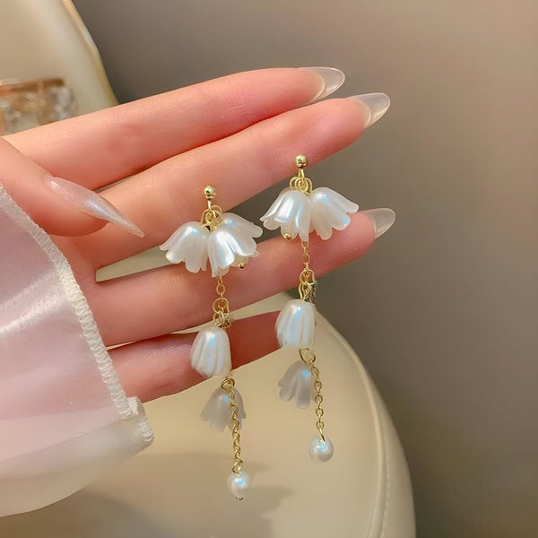 SHEIN elegant pearl and flower drop earrings for Women Girls - GlowLaa.com