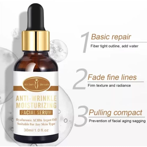 AICHUN BEAUTY Anti-Wrinkle Moisturizing Facial Serum - Hyaluronic Acid, Argan Oil - 2in1 Care - 30ml