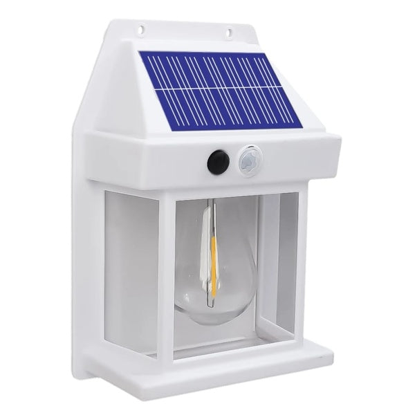 Solar Power Motion Sensor Human Body Induction LED Wall Light Waterproof Tungsten Filament Lamp Outdoor Garden Courtyard Light (Black)