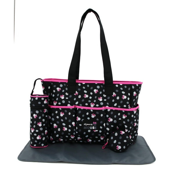 Stylish Disney Minnie Mouse Diaper Bag Set with Changing Pad & Bottle Holder