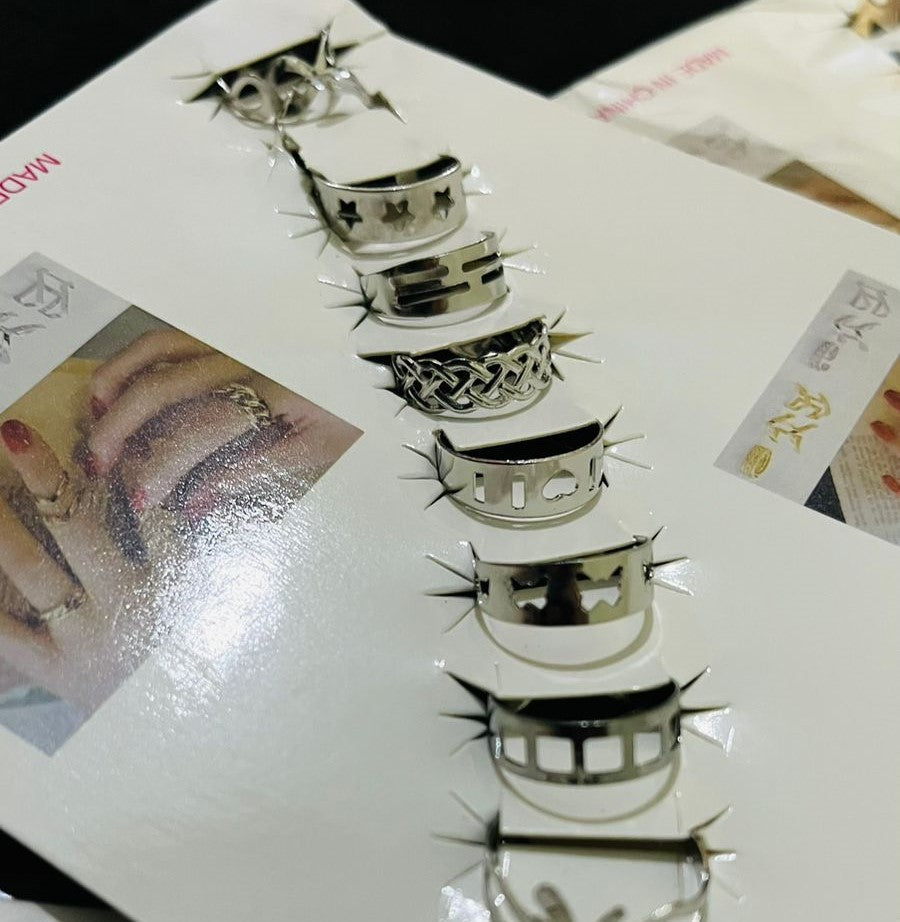 10 Pcs - Multi color ring set Fashion Jewelry for girls & women Gift - silver