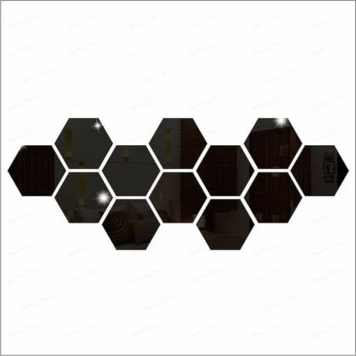 (pack of 12) 3d acrylic Hexagon Simple Mirror-Surface Geometric DIY Art Mural for Home Decoration Wall - silver