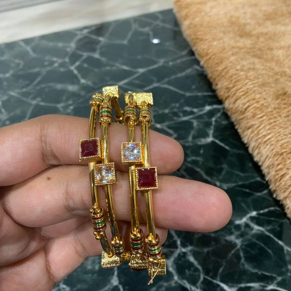 Indian Gold Plated AD Zircon MinaKari Banlges For Womens - 2.6 - GlowLaa.com