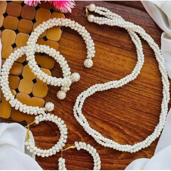 Women Pearl Elegant Jewelry Set ,Kangan, Mala & Earrings Pearl Set(white) - GlowLaa.com