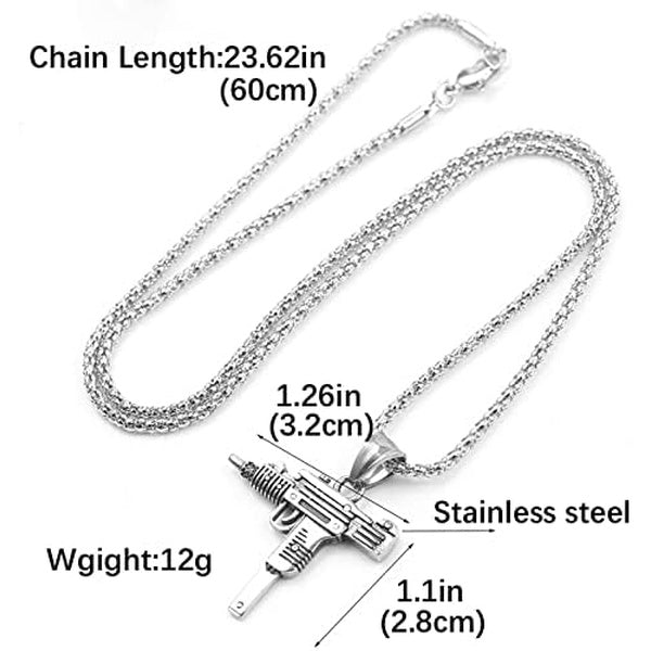 Men's Chain Necklace High Quality Stainless steel Uzi toy gun Pendant - Black - GlowLaa.com