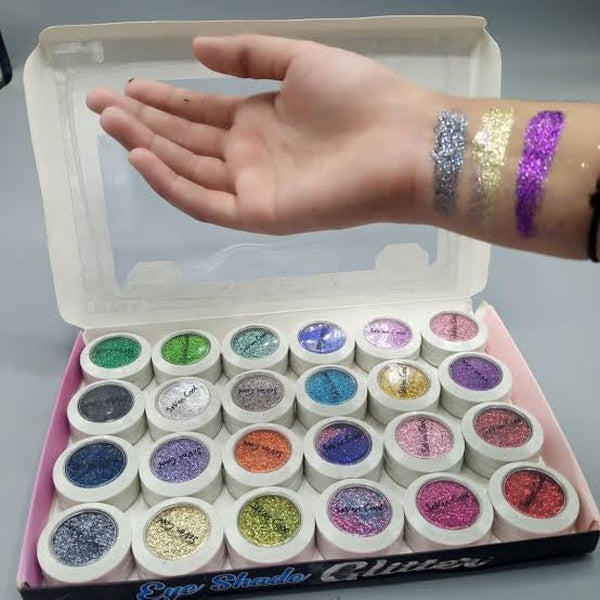 Shimmer Glitter Eyeshadow Glitter Powder Set Face & Eye high Pigmented (Random Color)) - Pack of 12