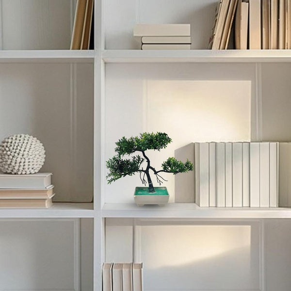 Green Artificial Bonsai Tree ( 1 Piece )– Bonsai Tree Room Decor for Home, Office & Bedroom | Best Artificial plaster Pot - GlowLaa.com