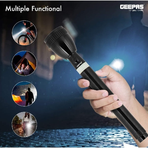 NEW EMERGENCY GePass Rechargeable LED Flashlight, 100,000 Hours of LED Life, Long Range Beam, CREE LED, Outdoor and Indoor Lights, Bright Light, Camping Torch | GeePas RL 601