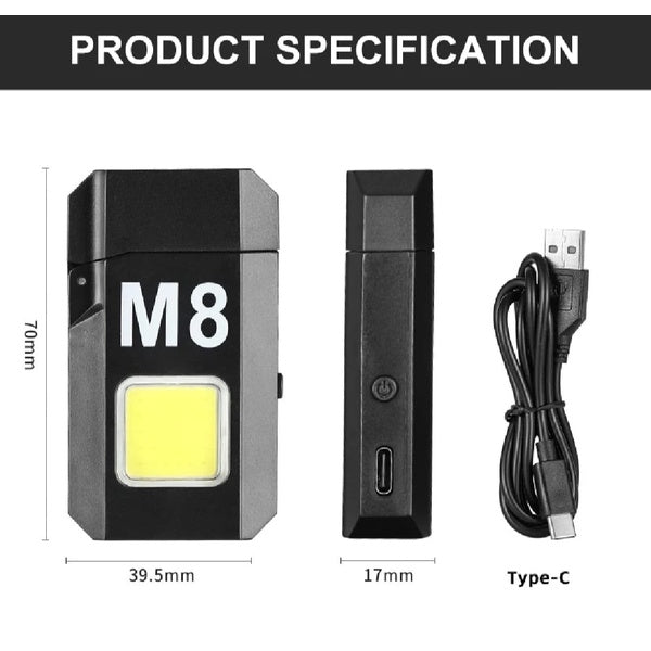 COB Led Flahlight With Lighters Dual Arc Pulse Flameless Lighter Type C Rechargeable Lighter Work Light Mini Light Men's Gift