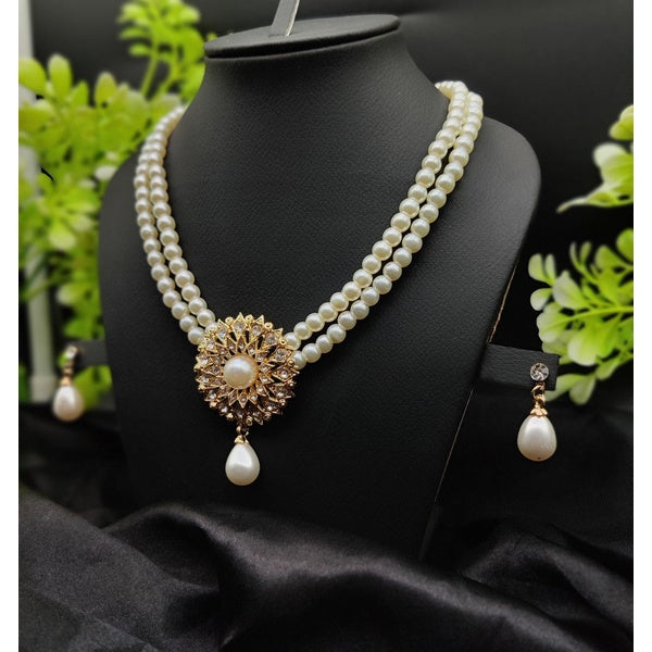 Imported Radiant Double-Layered Pearl Necklace with Golden Sunburst Pendant | Girls & Women Fashion - GlowLaa.com