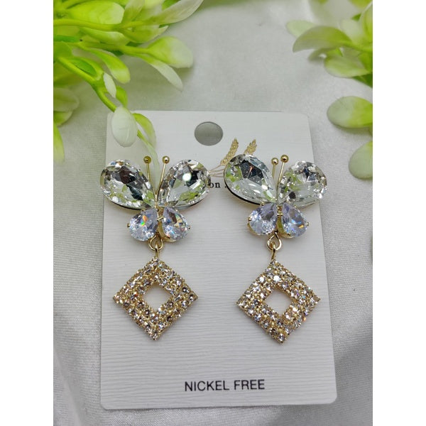 Imported Dazzling Butterfly and Diamond Drop Earrings – Nickel-Free Sparkle - GlowLaa.com