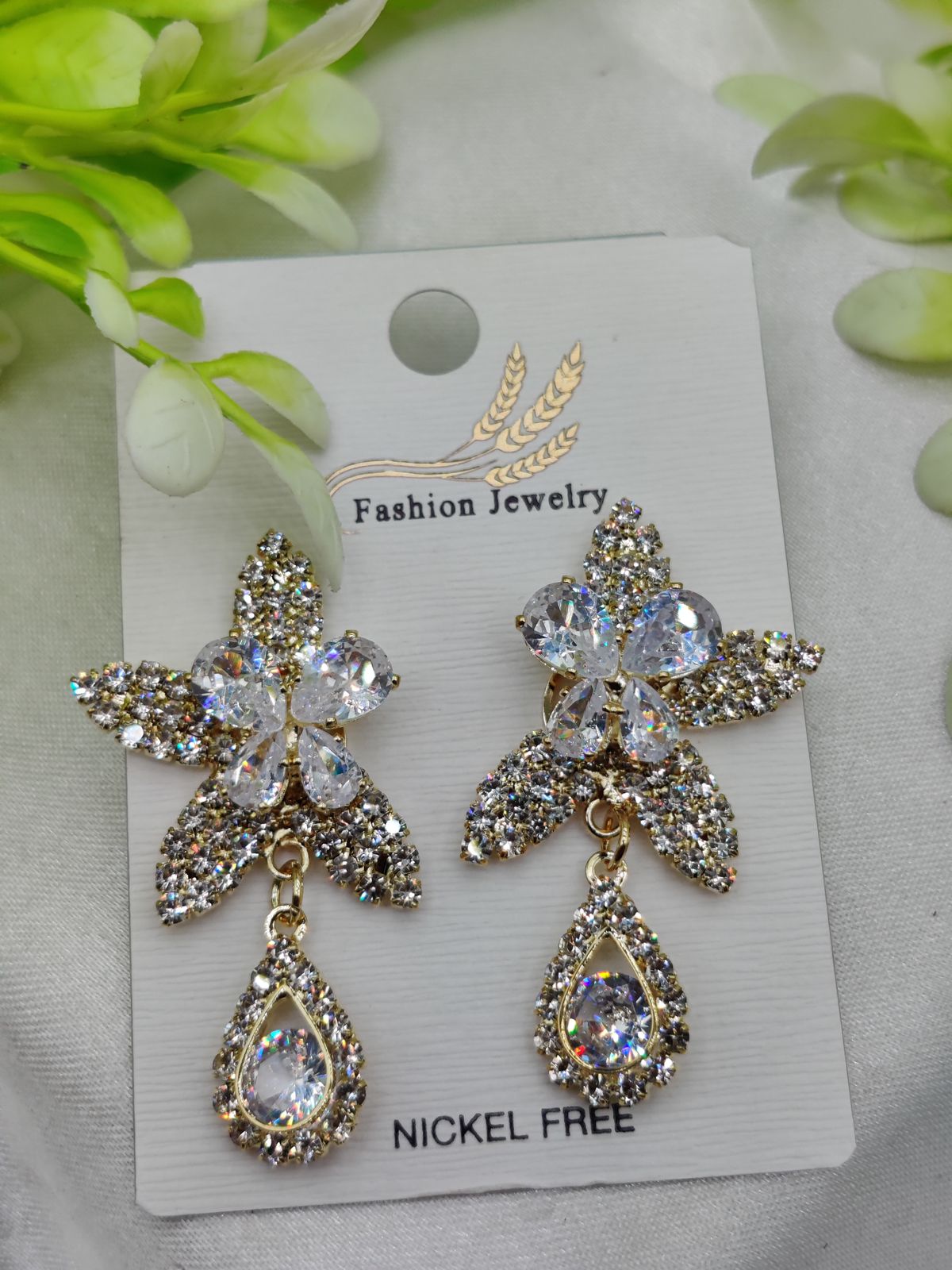 Imported Stunning Crystal Floral Earrings with Teardrop Accent - Nickel Free | Best Quality Artificial Earrings For Girls & Women