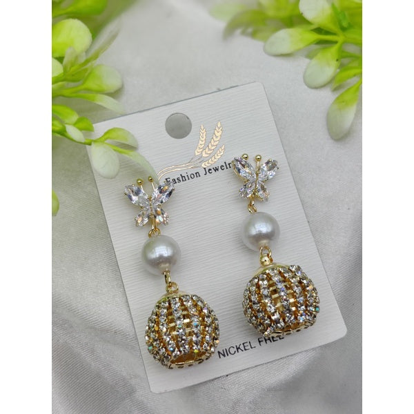 Import Elegant Butterfly Pearl Drop Earrings with Crystal Sphere Charm - GlowLaa.com
