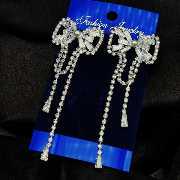 Imported Tarnish-Free Silver Sparkling Long Statement Earrings for Glamorous Evenings | Best Quality Earrings For Girls & Women | Luxury Look Earrings (Silver) - Long Statement - GlowLaa.com