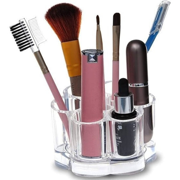 6 Slot Round Shape Lipstick Organizer Flower Shape Clear Acrylic Makeup Cosmetic Jewelry Storage Case Makeup Brush Holder Cosmetic Organizer Storage Box