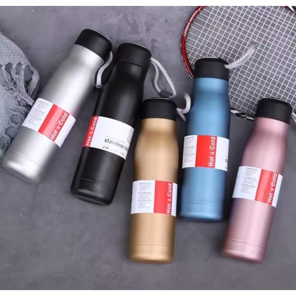 Stainless Steel Insulated Vacuum Water Bottle 550ml, Cola Shape, Leak Proof, with Strong Rope Cap | Hot & Cold Portable Thermos Water Bottle Thermo Mug Stainless Steel Vacuum Flask Mug Insulation Cup (Random Color) - GlowLaa.com