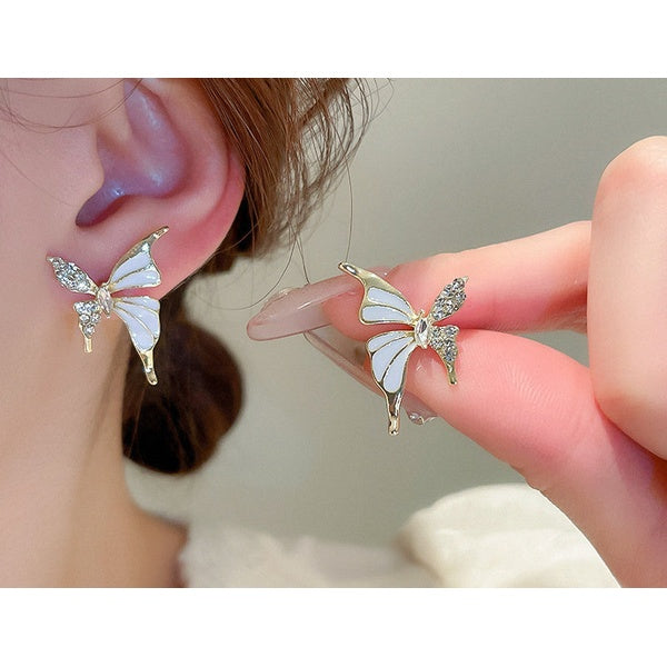 Luxury Niche Elegant Dual Tone Zircon Butterfly Stud Earrings for Women Fashion | Luxury Look Artificial Earrings | Women Earrings (Silver & Golden) - GlowLaa.com