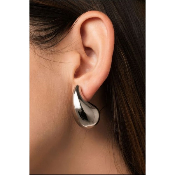 Chunky Dome Drop Earrings for Women Glossy Thick Teardrop Earrings Dupes Lightweight Hoops - Golden - GlowLaa.com