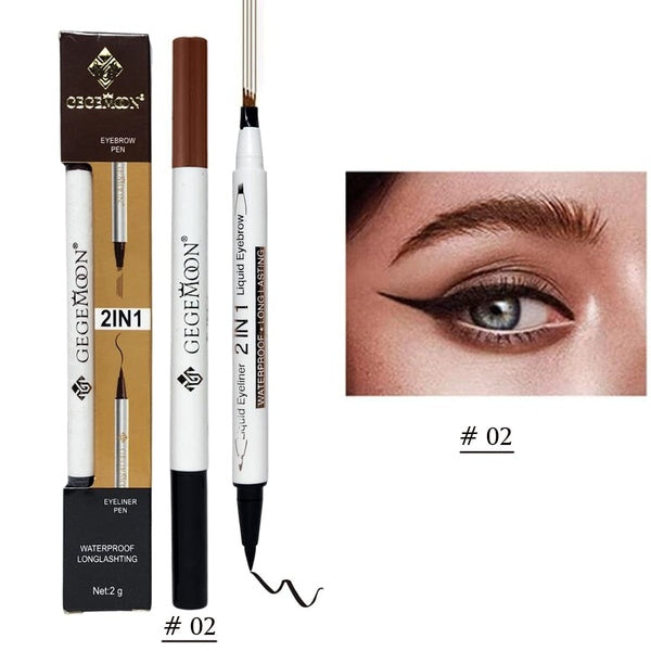 1Pc Gegemoon 1Pcs Waterproof 2 In 1 Long Lasting Liquid Eyeliner & Liquid Eyebrow Pencil - Black