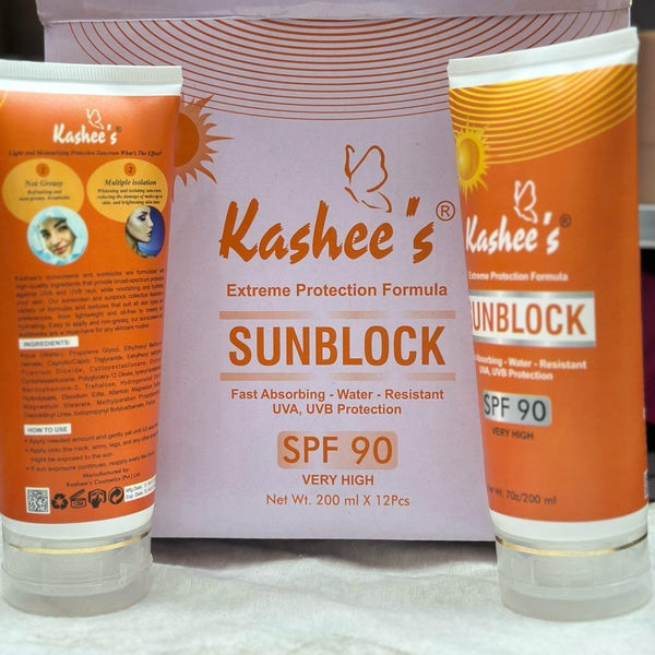 01 Pc Kashee’s Sunblock SPF 90 – Extreme Protection Formula | Fast Absorbing Water Resistant UVA, UVB Protection 200ml - GlowLaa.com