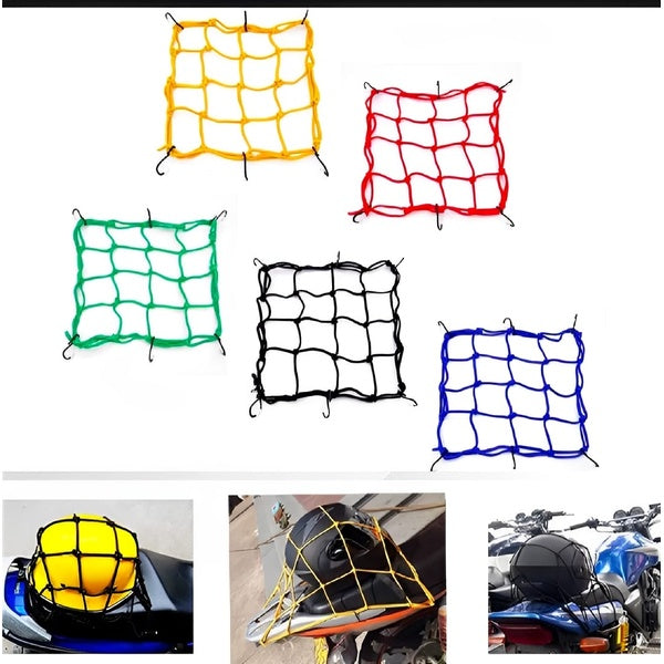 Motorcycle Flexible Cargo Net – Helmet Holder & Luggage Mesh with Hooks (random color) - GlowLaa.com