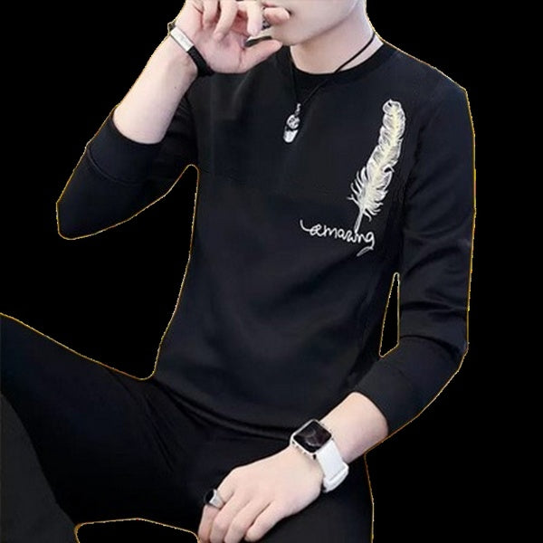 New Collection: Men's Stylish Print Full Sleeves T-Shirt - Premium Quality & Fashionable Design for a Smart Look | Black Leaf Print T-Shirt - M - GlowLaa.com