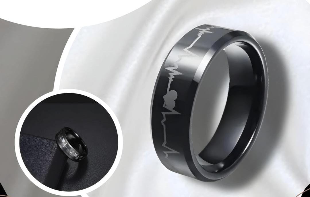 Pack Of 2 Unique heartbeat design charm Ring steenles Steel band rings For Unisex - 17to18