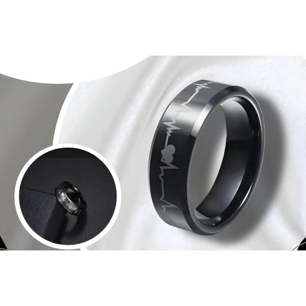 Pack Of 2 Unique heartbeat design charm Ring steenles Steel band rings For Unisex - 17to18 - GlowLaa.com