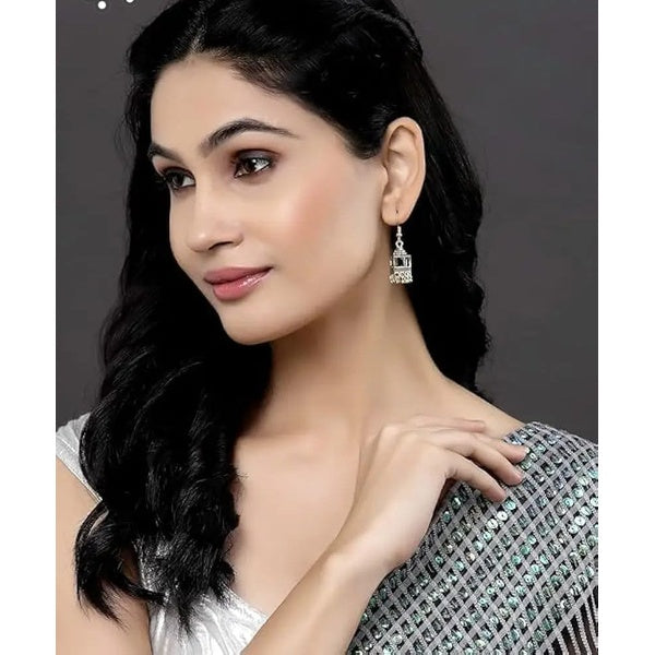 Elegant Silver Indian jhumka / Jhumka Earrings by Quirky Fashions | Ethnic wear | Casual wear - GlowLaa.com