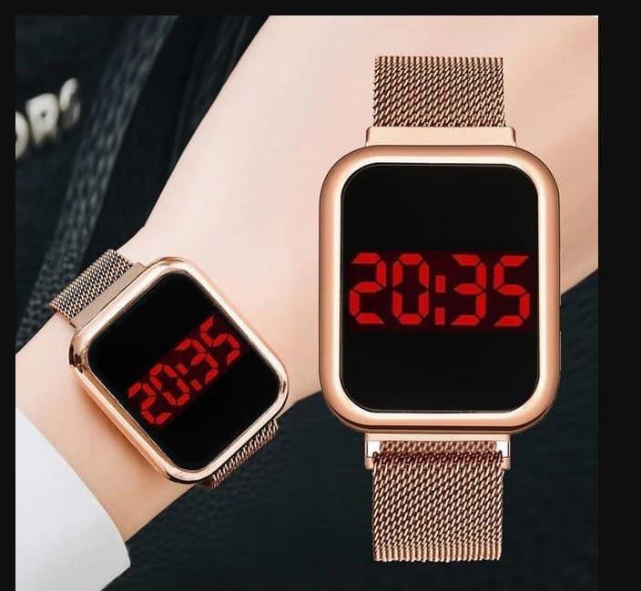 Touch LED Magnet Watch Fashion Casual Sports Men's Watch Touch Smart LED Digital Watches Electronics Wrist Watches for Men Women Square Clock Golden (Without box)