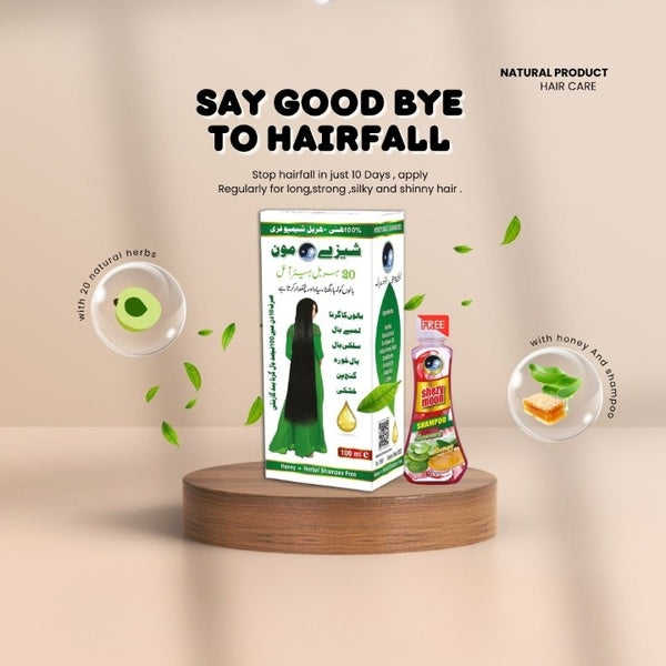 Shezy Moon 20 Herbal Hair OIl + Honey Shampoo Free - Best Quality Shezy Moon Oil & Shampoo For Hair Growth & Hair Thickness - Shampoo For Hair Care - 100ml Oil + 50ml Honey Shampoo Free - GlowLaa.com