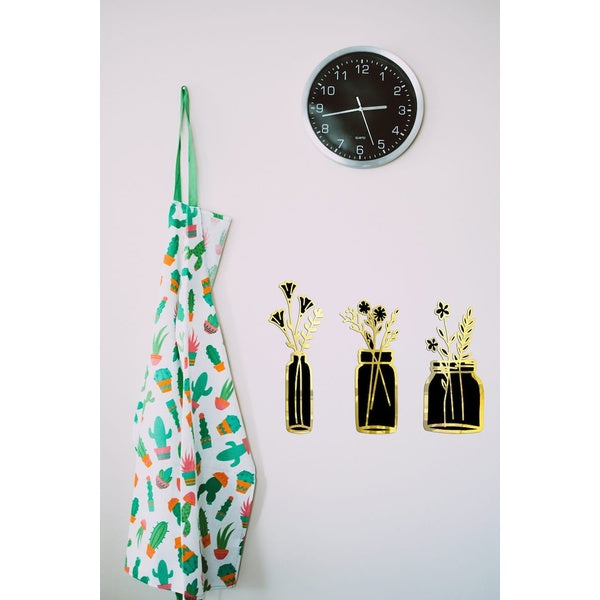 Set of 3 Modern Floral Vase Wall Decor - Golden & Silver Acrylic Mirror Finish | Wall Decor - Golden - GlowLaa.com