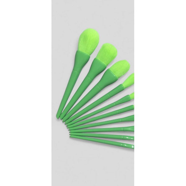 10 Pcs Professional Makeup Brush Set – Face, Eyes & Lips | Concealer, Blush, Eyeshadow, Highlighter | Orange & Green Colors