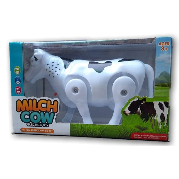 Funny Walking Musical Milch Cow Toy for Kids – Black & White Electric Animal with Lights, Sound & Moving Tail - GlowLaa.com